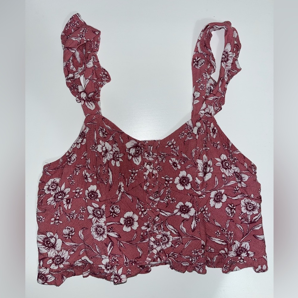 American Eagle Outfitters Floral Tank Top - Maroon and White